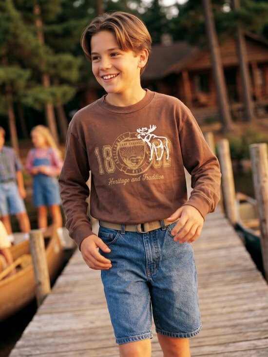 abercrombie kids Other - Abercrombie Kids M Long Sleeve Brown Cotton Graphic Moose Shirt Archival Y2K